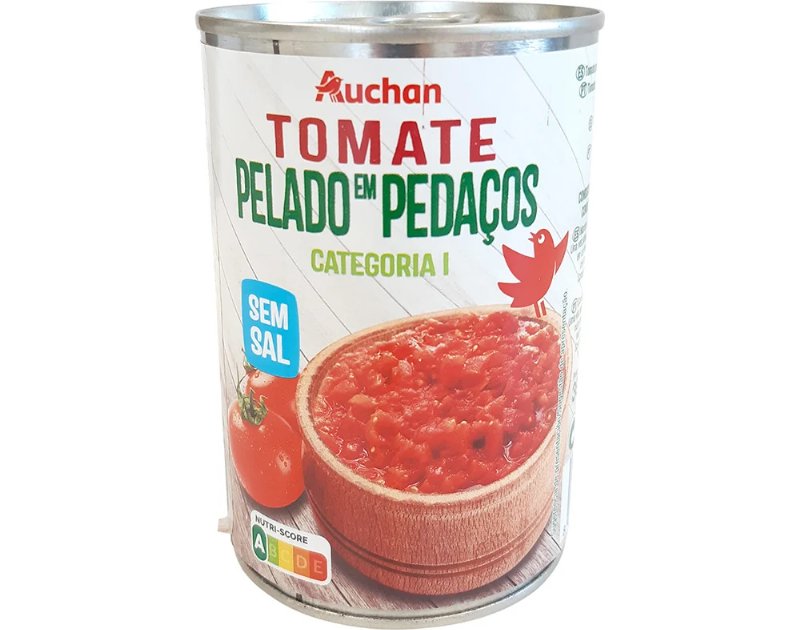 Tomate Auchan Pelado Em Pedaços Sem Sal 390 g