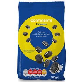Cookies Mini De Cacau Com Recheio De Creme Continente 100 gr