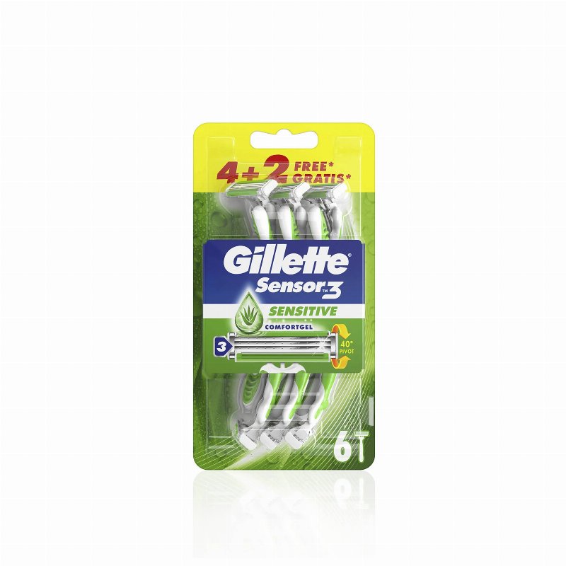 Gillette Sensor 3 Lâminas Barbear Descartáveis Sensitive 6 Un