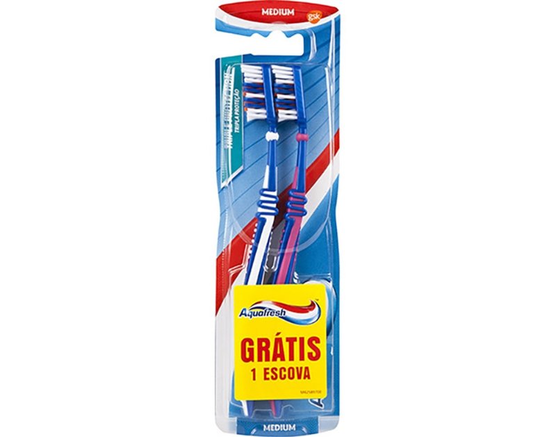 Escova De Dentes Tripla Proteção Média Aquafresh 1+1 Grátis