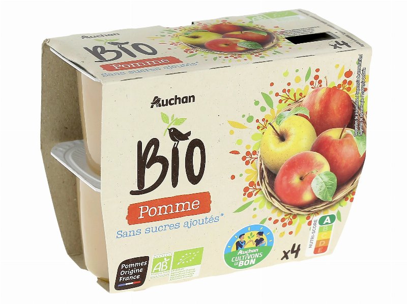 Puré De Fruta Auchan Bio Cultivamos O Bom Sem Açúcares Adicionados De Maçã 4 X 100 g
