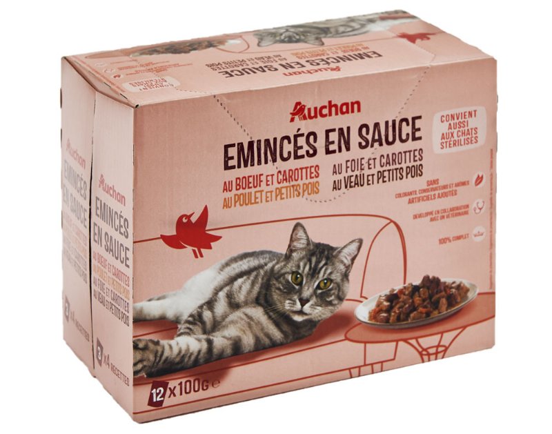 Comida Húmida Para Gato Auchan Saquetas Pedaços Em Molho Carnes 12X100 g