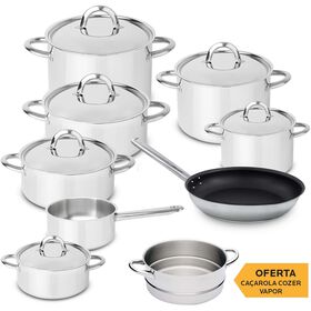Trem Cozinha 8 Peças Aço Inoxidável + Oferta Caçarola Cozer A Vapor Silampos