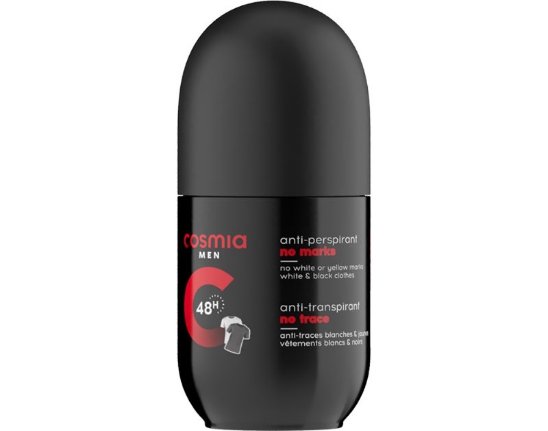 Desodorizante Cosmia Men Roll On Sem Manchas Preto E Branco 50 ml