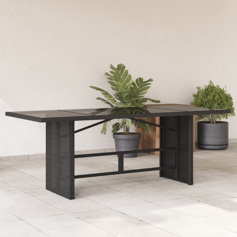 Hkh Mesa De Jardim Com Tampo De Vidro 190X80X75 Cm Vime Pe - Preto