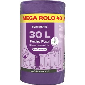 Sacos Lixo Fecho Fácil Perfumado Lavanda 30 Lt Continente 40 Un