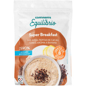Preparado Super Breakfast Mix Aveia, Pepitas De Cacau, Chia E Banana Sem Glúten Continente Equilíbrio 300 gr