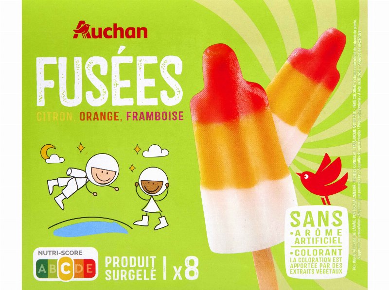 Gelado Auchan Fusées Limão Laranja Framboesa 8X60 ml