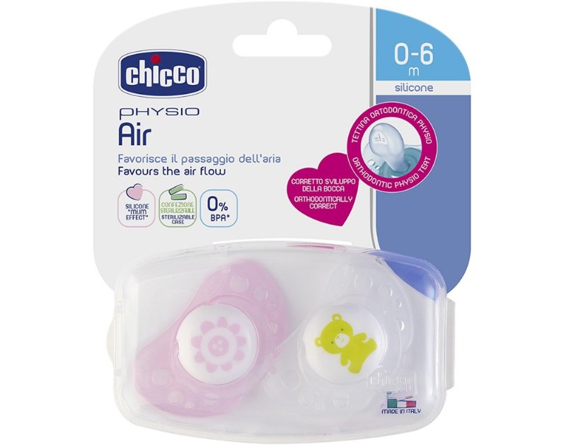 Chupeta Physio Air Chicco Silicone Rosa 0-6Meses 2Un