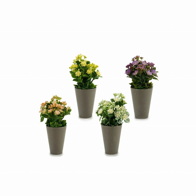 Vaso Cinza Com Flor Artificial Bolinhas