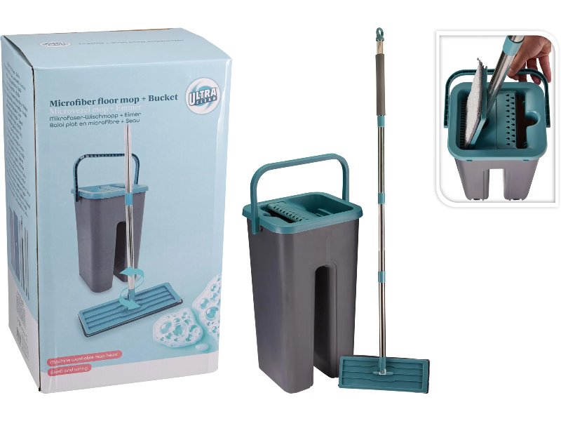 Balde Com Esfregona Ultra Clean Aço Inox 19.5X17X36Cm