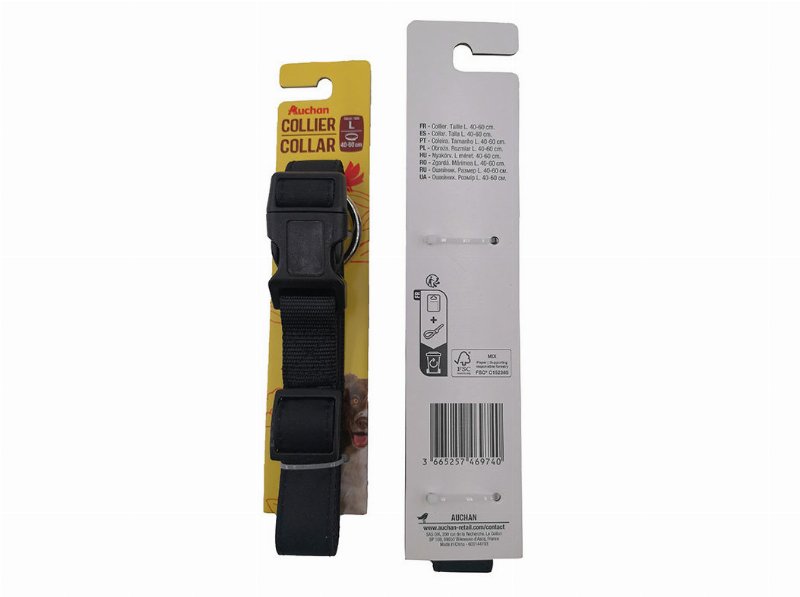 Coleira Poliester Auchan Preta 2.5Cmx40-60Cm
