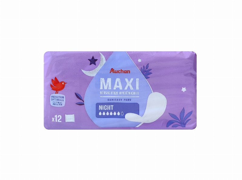 Pensos Higiénicos Auchan Maxi Noite Sem Abas Com Bolsa 12Un
