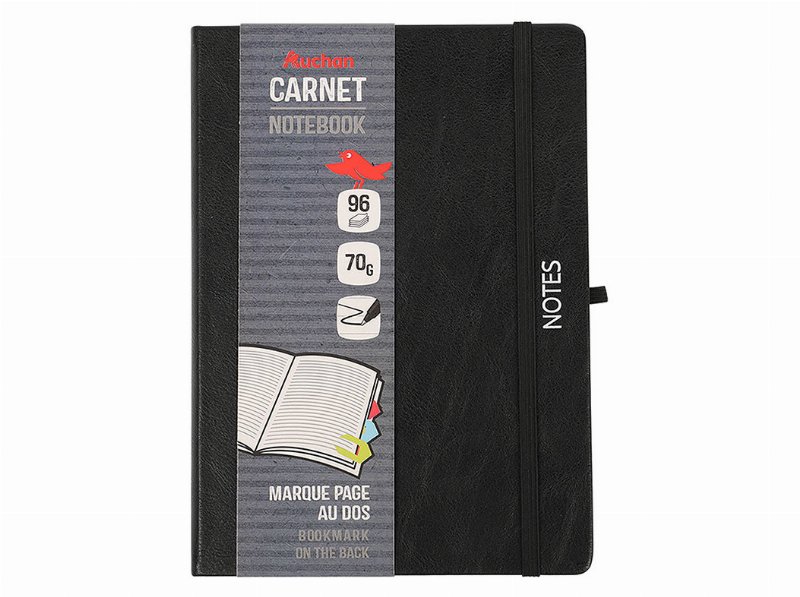 Caderno A5 Auchan Linhas Capa Preta
