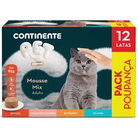 Comida Húmida Para Gato Adulto Mousse Mix Pack Poupança Continente Pet Premium 12 X 85 g