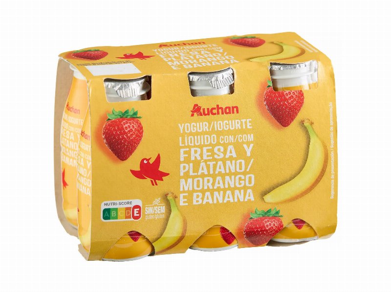 Iogurte Auchan Líquido Morango E Banana 6X100 g