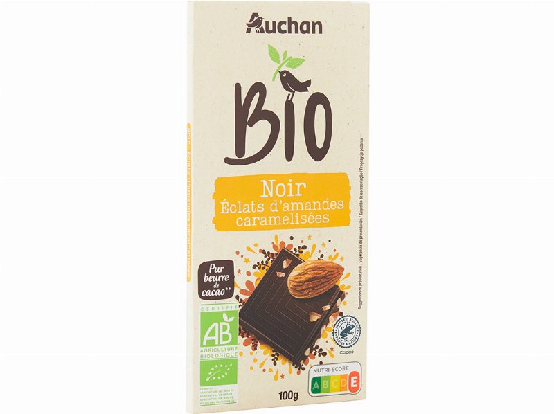 Chocolate Auchan Negro Bio Com Pedaços Amêndoas 100 g