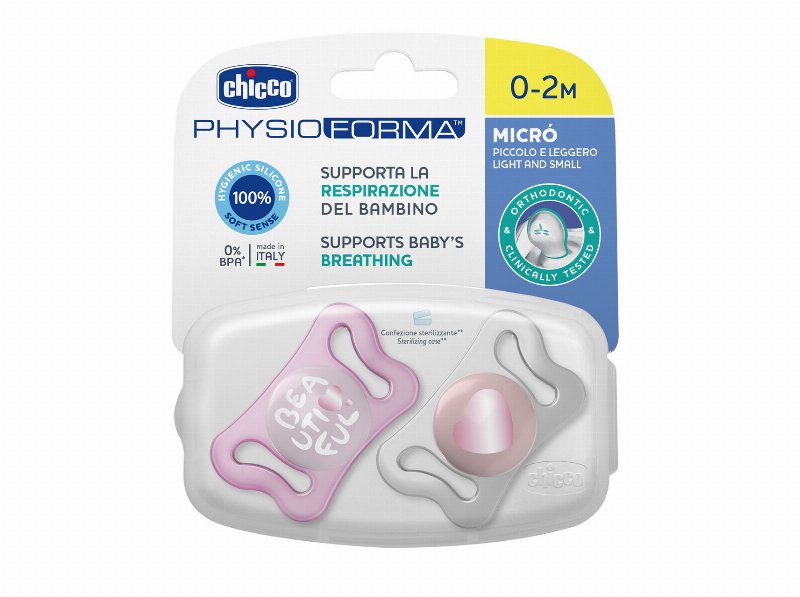 Chupeta Physio Micro Chicco Silicone Rosa 0-2M 2Un