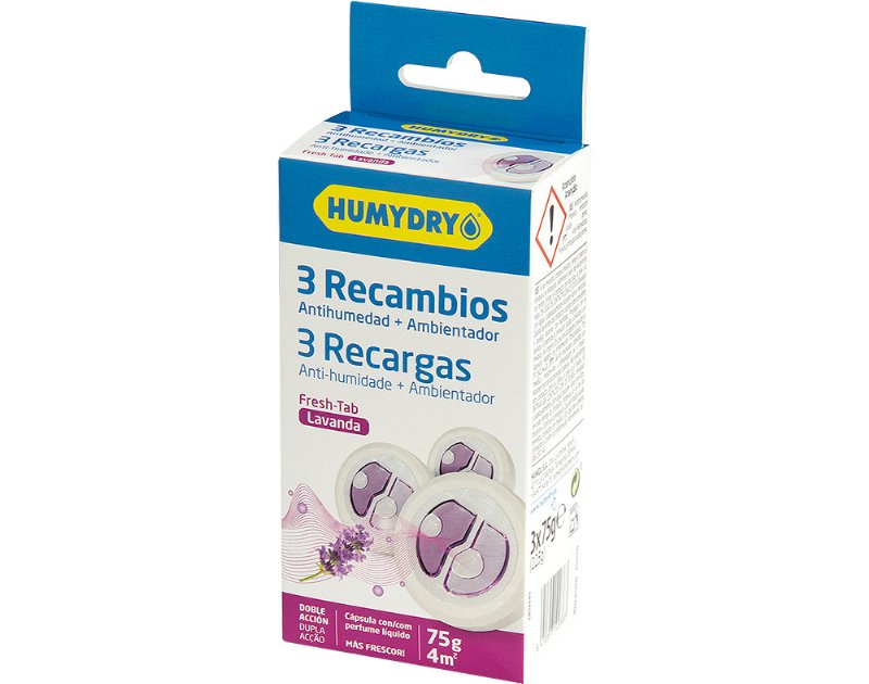 Recarga Anti-Humidade Humydry Duplo Lavanda 75 g Pack 3 Unidades