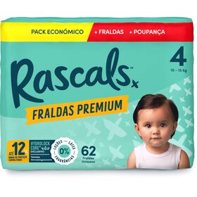 Box Fraldas Premium 10-15 kg T4 Rascals 62 Un