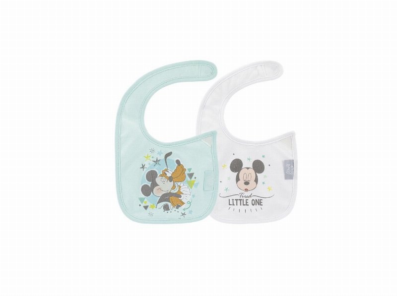 Conjunto De 2 Babetes Interlock Mickey Branco/Verde 20X30Cm