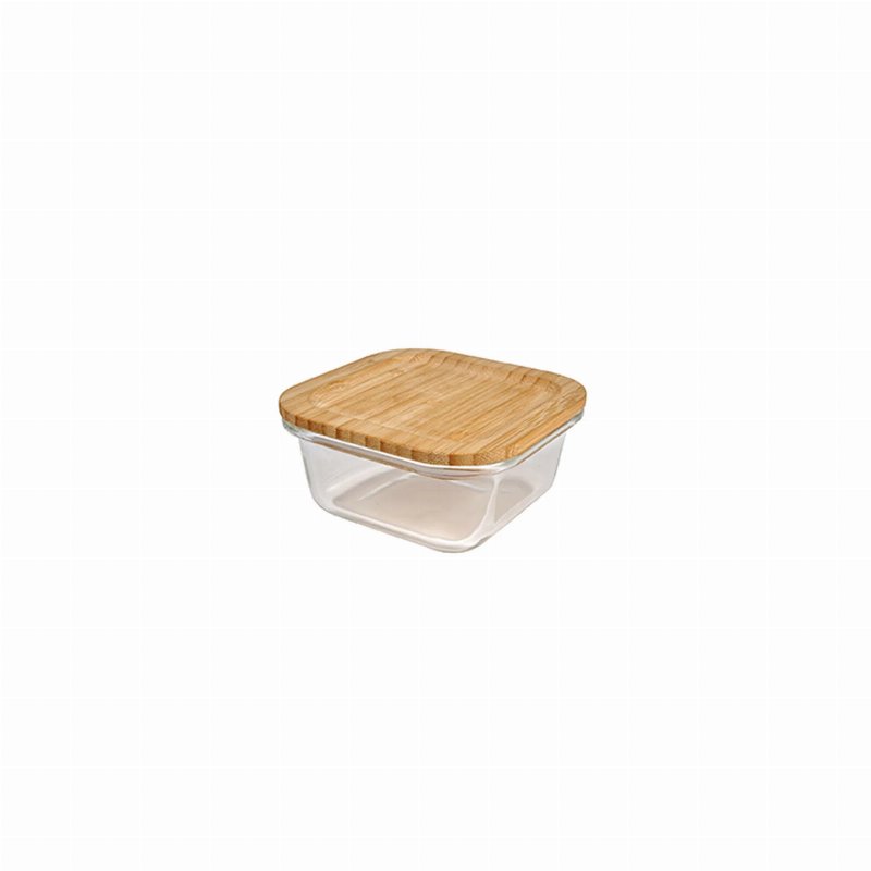 Basic Kool Caixa Para Guardar Alimentos Quadrada Vidro Tampa Bambu 320 ml