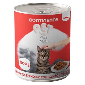 Comida Húmida Para Gato Adulto Pedaços Em Molho Salmão E Vegetais Continente Pet Basic 800 g