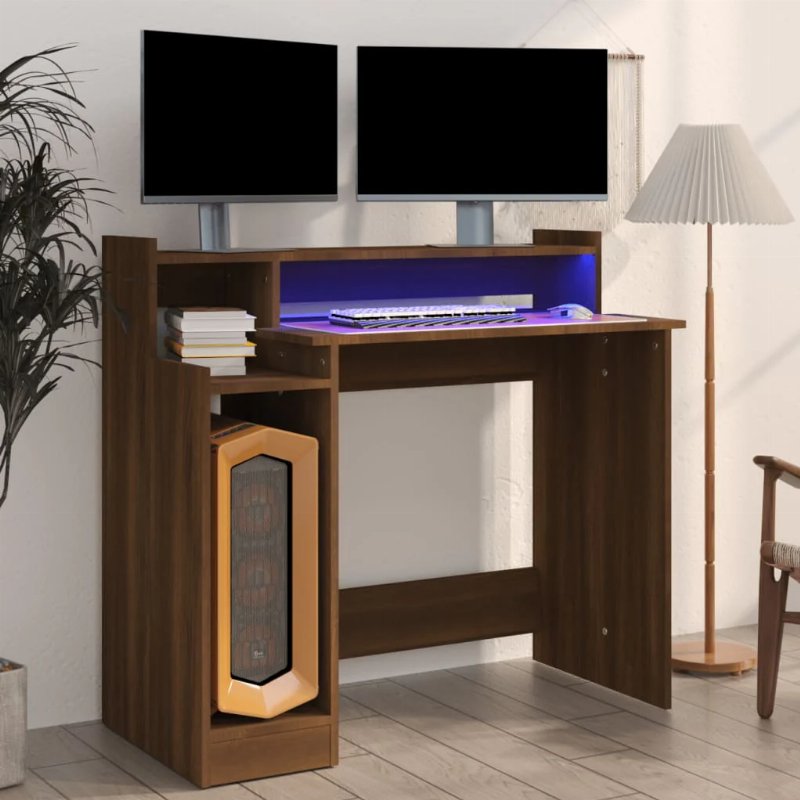 Hkh Secretária Com Luzes Led Madeira Processada - Castanho