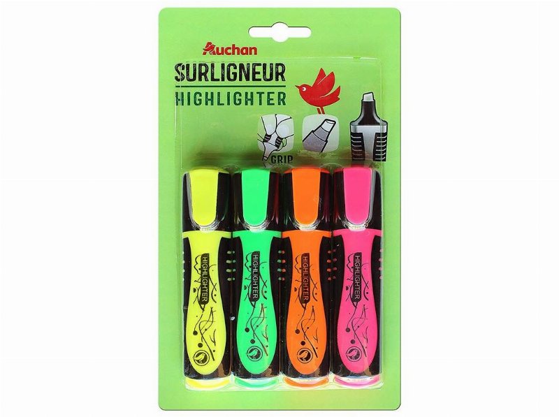 Conjunto De 4 Sublinhadores Auchan Fluorescente
