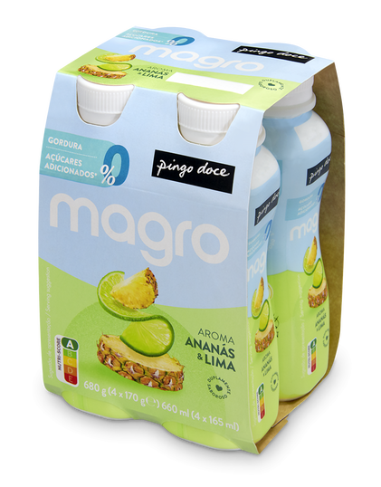 Iogurte Líquido Magro 00% Ananás E Lima Pack 4 Pingo Doce 4x0.17Kg