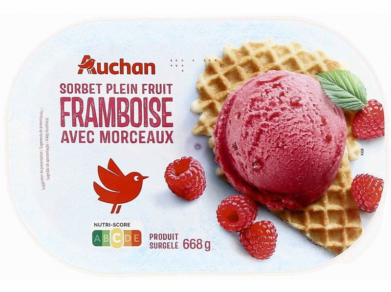 Sorbet Auchan Framboesa Com Pedaços 1 l