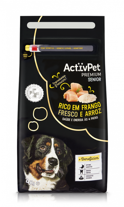 Comida Seca Para Cão Sénior Premium Com Frango E Arroz Activpet 4Kg