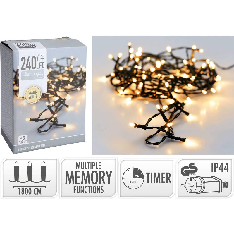 Conjunto 240 Luzes Led Branco Quente 8 Funções