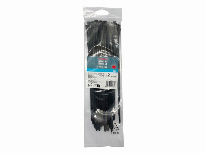 Abraçadeiras Pretas Auchan 4.8X250Mm 50Un