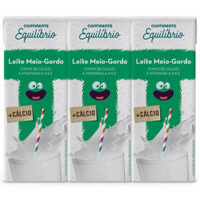 Leite Uht Meio Gordo Cálcio Continente Equilíbrio 3 X 200 ml