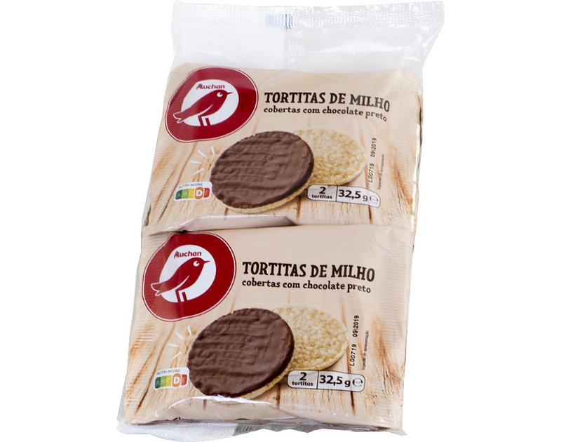 Tortitas Auchan Milho Cobertura Chocolate Preto 4X32.5 g