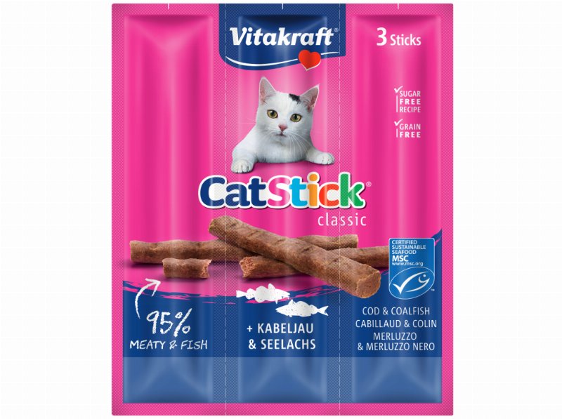 Snacks Para Gato Mini Vitakraft Stick Com Bacalhau E Atum Pack 3 Unidades
