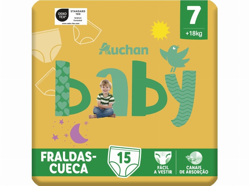 Fraldas Cueca Auchan Baby Tamanho 7 +18 kg 15Un