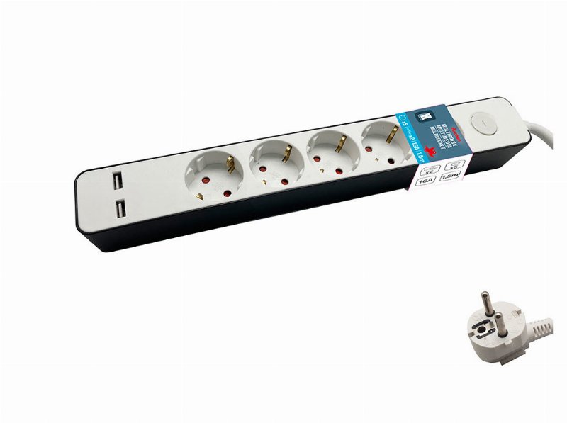 Bloco Multitomada Auchan 5 Entradas E 2 Usb Com Interruptor 1.5M