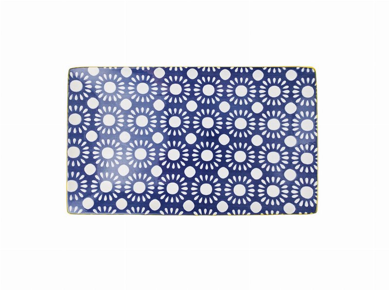 Travessa Grés Actuel Retangular Azul/Amarelo 16X28Cm
