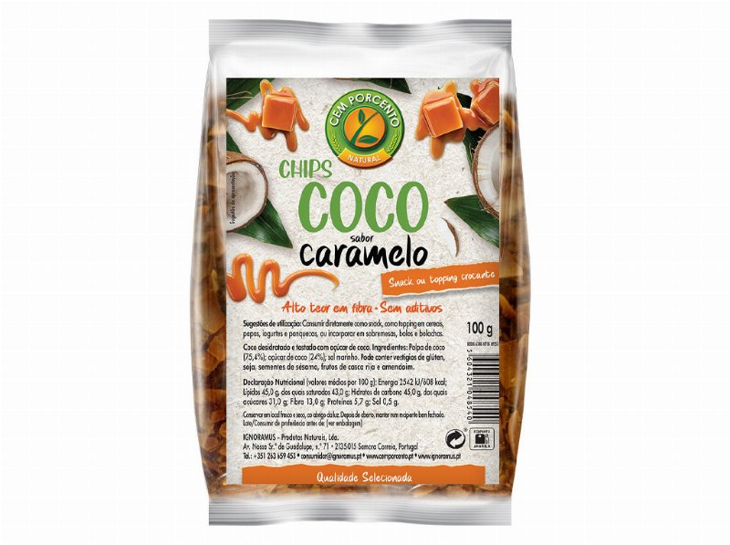 Snacks Cem Porcento Chips Coco Sabor Caramelo 100 g