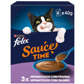 Snack Líquido Para Gato Adulto Sauce Time Frango E Salmão Saquetas Purina Felix 6 X 40 g
