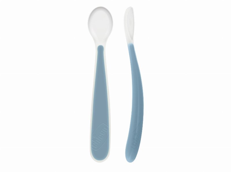Colher Chicco Silicone 6M+ Azul 2Un