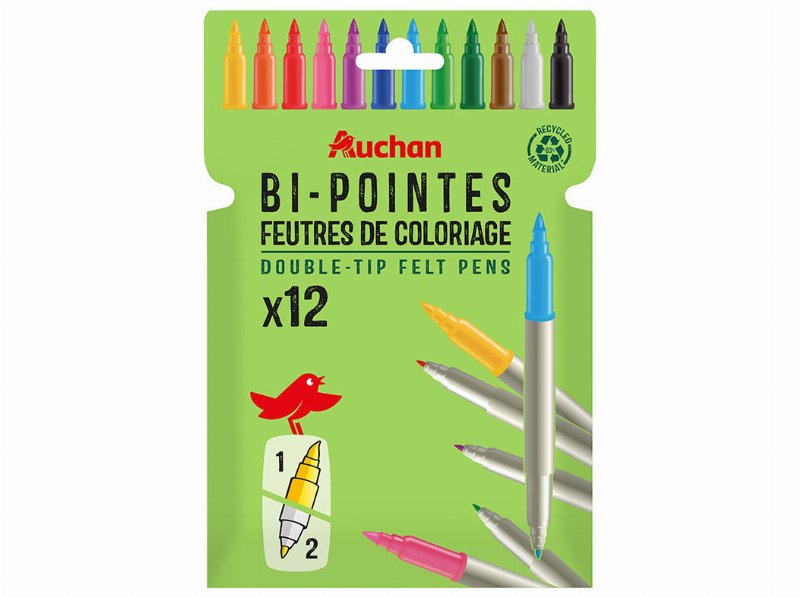 Conjunto De 12 Canetas De Feltro Auchan Ponta Dupla