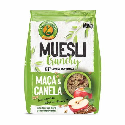 Muesli Crunchy Com Maçã E Canela Cem Porcento 0.45Un