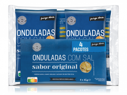 Batatas Fritas Onduladas Pack 4 Pingo Doce 4x0.045Kg