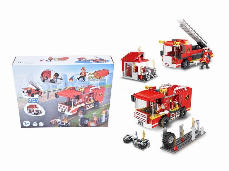 Peças Construção 2 Em 1 Quartel+Carro Bombeiros