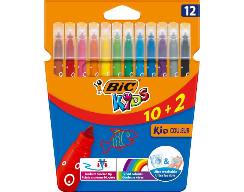 Marcadores De Colorir Kids Bic Ponta Média Lavável 12 Unidades