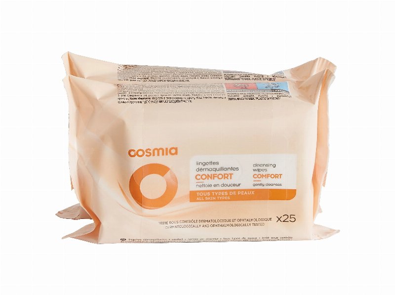 Toalhitas Cosmia Desmaquilhantes Confort Todo Tipo De Pele 2X25Un