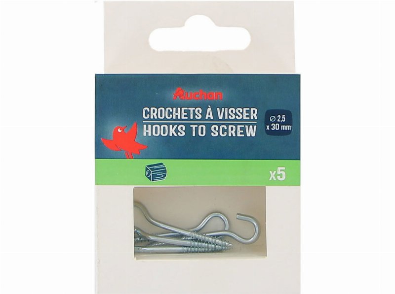 Ganchos Para Aparafusar Auchan 5 Peças 2.5X30Mm